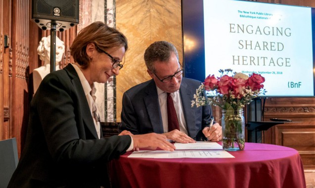 The New York Public Library and the Bibliothèque Nationale de France sign a partnership agreement