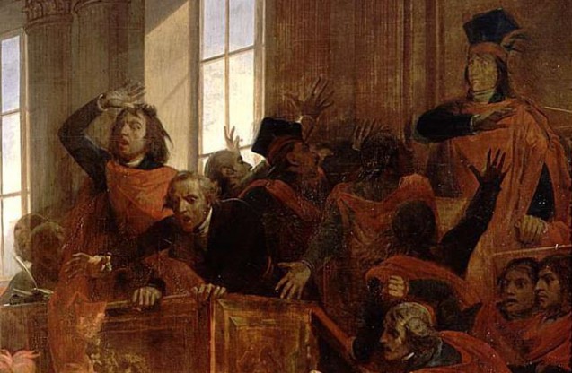 Détail en haut à gauche : Lucien Bonaparte à la tribune, 10 novembre 1799 (Le coup d'État de Brumaire, par Bouchot) © RMN-GP
