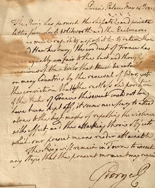 Declaration of war on Napoleon: Letter by George III sells at auction (January 2019)