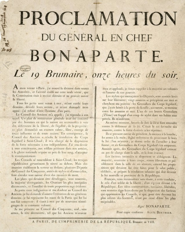 Bonaparte’s Proclamation to the French people on 19 Brumaire