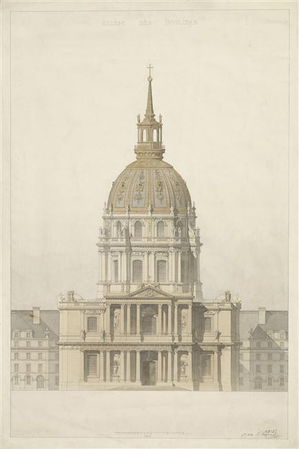 Église Saint-Louis des Invalides, élévation façade, en septembre 1864