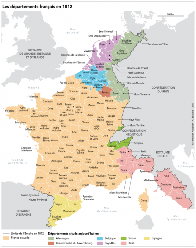 Carte des 134 départements français en 1812