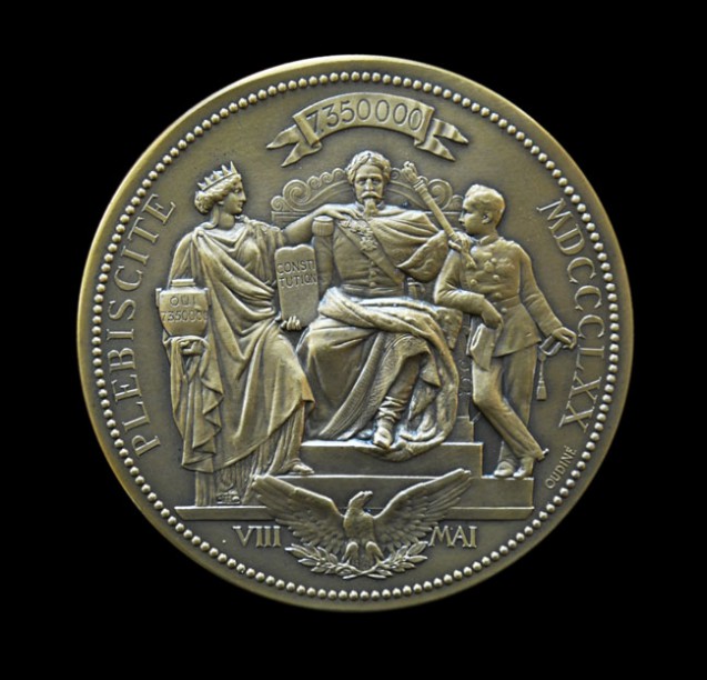 Plébiscite du 8 mai 1870 : Médaille à l’effigie de Napoléon III et du Prince impérial Napoléon Eugène Louis