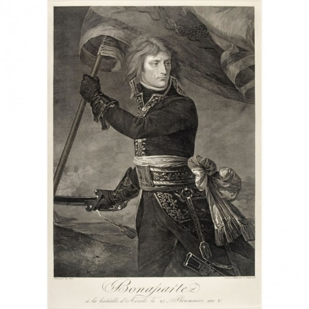 Gravure d'après Antoine-Jean Gros : Bonaparte au pont d'Arcole, 1796 © DR