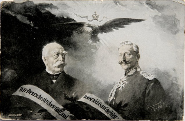 Carte postée de 1915 reprenant la célèbre phrase tronquée de Bismarck dans son discours de 1888 © Colnect.com : GER/EMP-Coln-0041