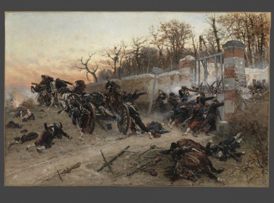 Défense de la porte de Longboyau, au château de Buzenval, le 21 octobre 1870, Alphonse Marie Deneuville (1879) © Paris - Musée de l'Armée, Dist. RMN-Grand Palais - Philippe Fuzeau