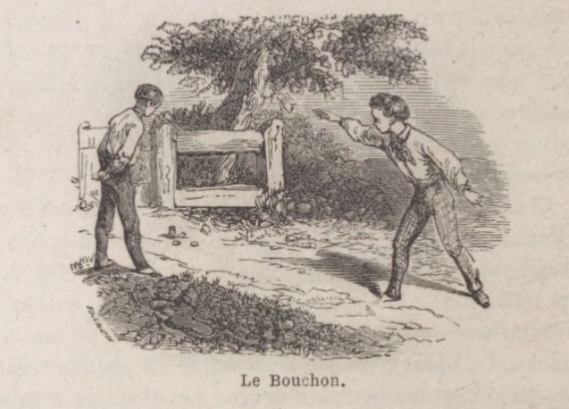 Le jeu du bouchon. Source : G. Belèze, Jeux des adolescents, Paris, 1858, p. 122 <br>© BnF/Gallica ark:/12148/bpt6k30443659