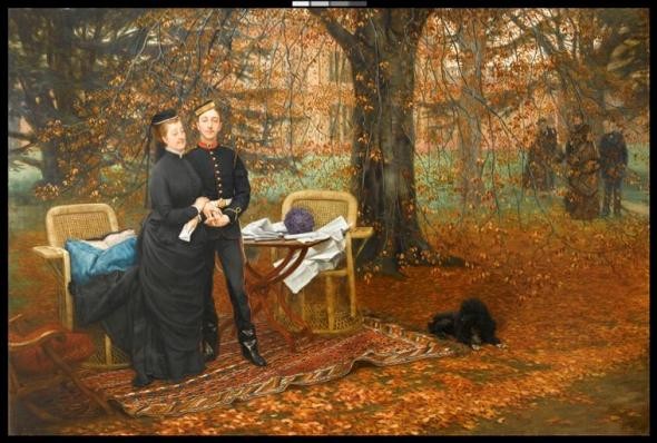 L'impératrice Eugénie et le Prince impérial dans le jardin de Camden Place en 1874, James Tissot © Musée du château de Compiègne / Franck Raux