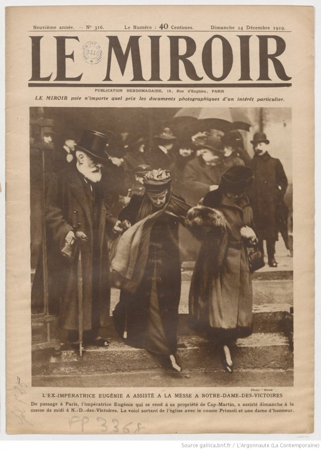 Empress Eugenie’s last public appearance on Sunday 4 December 1919 (Cover story of Le Miroir N° 316)