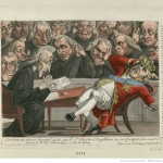 [Caricature] The Prime Minister of England [Lord Grenville] reading the Imperial decree to King George [and] his council, declaring the British Isles to be in a state of blockade.