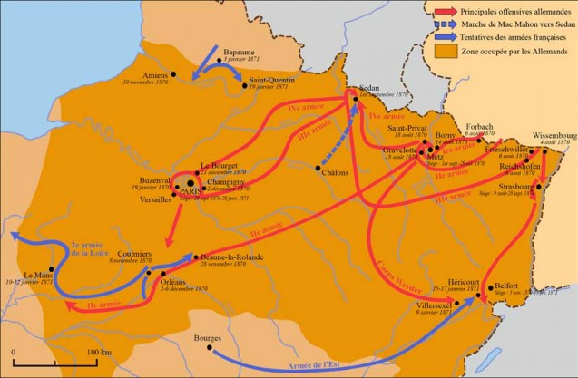 Carte des opérations militaires de la guerre franco-« allemande » de 1870-1871