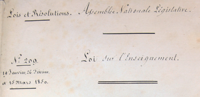 Document > Loi relative à l’enseignement du 15 mars 1850, dite Loi Falloux