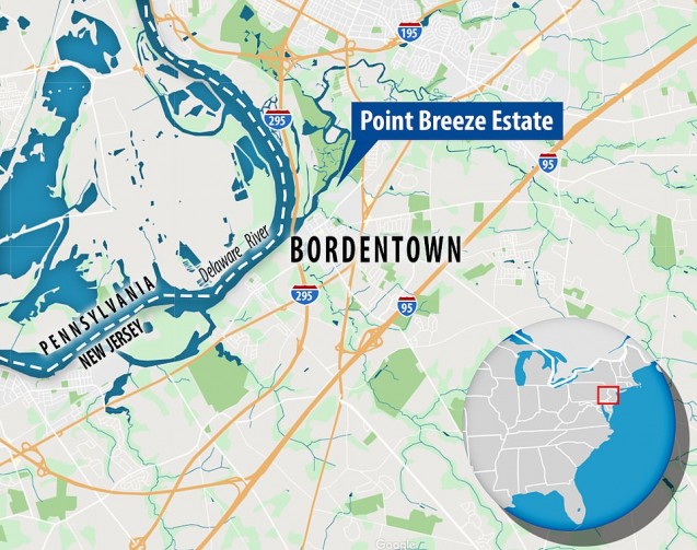Localisation de Point Breeze, New Jersey, États-Unis, domaine disparu de Joseph Bonaparte © Daily Mail