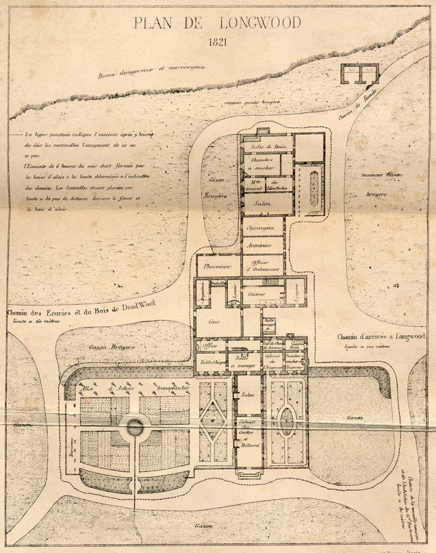 Plan de la maison de Longwood en 1821 au moment de la mort de Napoléon