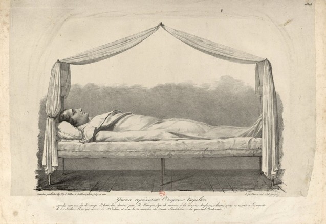 Engraving representing Napoleon’s body laid out on his camp-bed used at the battle of Austerlitz, after a drawing made from life