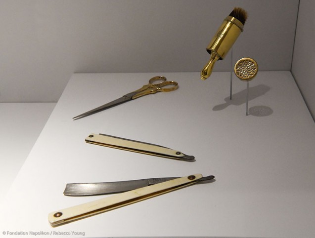 Pair of scissors used to cut the Emperor’s hair after his death, and his razors and shaving brush