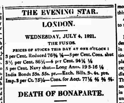 First accounts of the “Death of Buonaparte” in the British newspapers