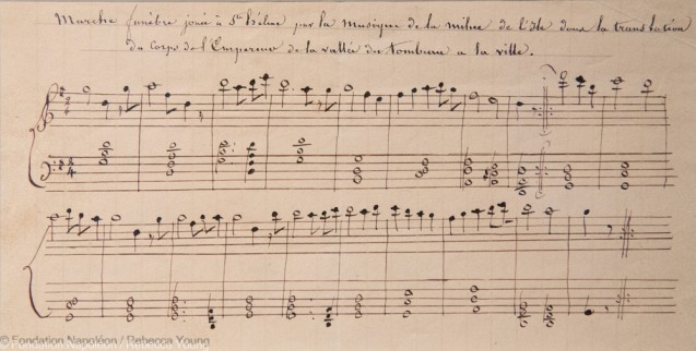 Score for the Funeral March played by the St-Helena Local Militia band while the body of the Emperor was carried from the tomb to the town