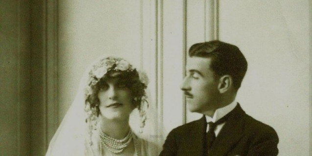 Napoléon et Eva Gourgaud lors de leur mariage le 25 septembre 1917 © https://societe-amis-iledaix.com/