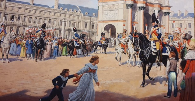 Gendarmerie d’élite assurant un service d’ordre à proximité de l’arc de triomphe du Carrousel entre 1808 et 1814, par Lucien Rousselot © © Musée de la Gendarmerie nationale, Melun