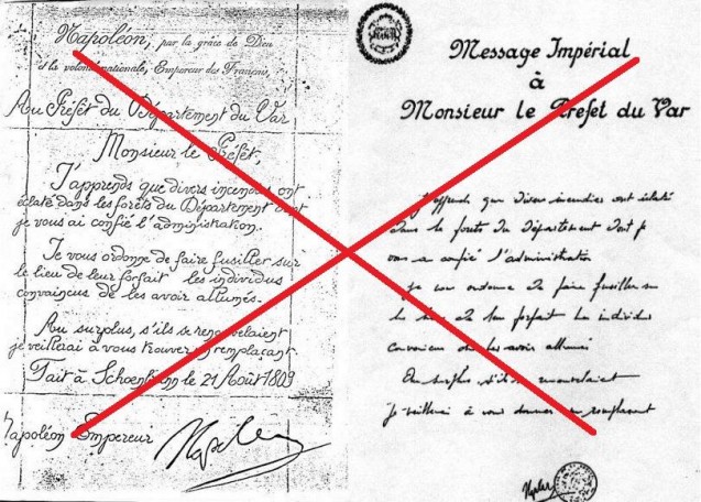 Faire fusiller les pyromanes en 1809 : la lettre de Napoléon au préfet du Var est un faux !