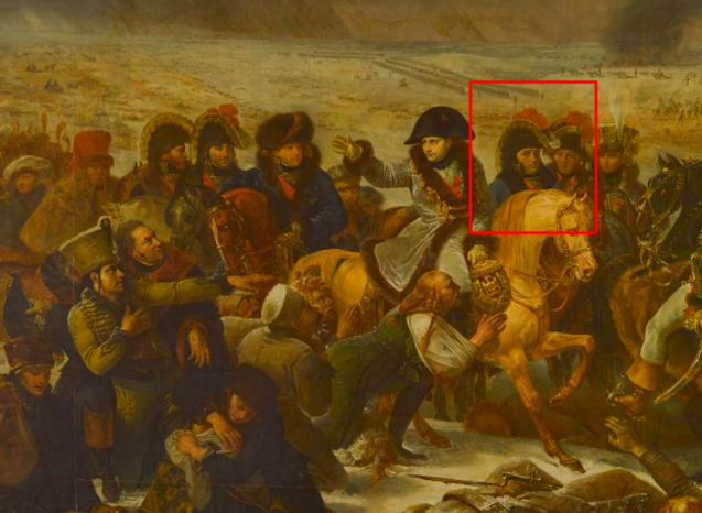 Détail du <i>Napoléon Ier sur le champ de bataille d'Eylau</i> de Gros : portrait de Davout encadré © Histoire par l'image