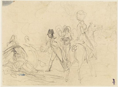 Eugène Lami, Esquisse du combat de Montereau, 1829. © Musée Condé au château de Chantilly n°DE611 [extrait de l’Album de 125 dessins et croquis (…)], collection P. de Bourgoing puis duc d’Aumale