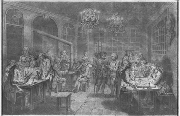 Scène intérieure du café Manoury, quai de l'École, par Jacques Treton de Vaujuas (1756-1827)